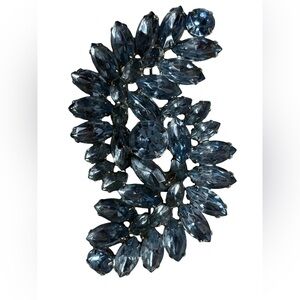 Large Vintage Ice Blue Navette Rhinestone Brooch Silver Tone Statement Pin